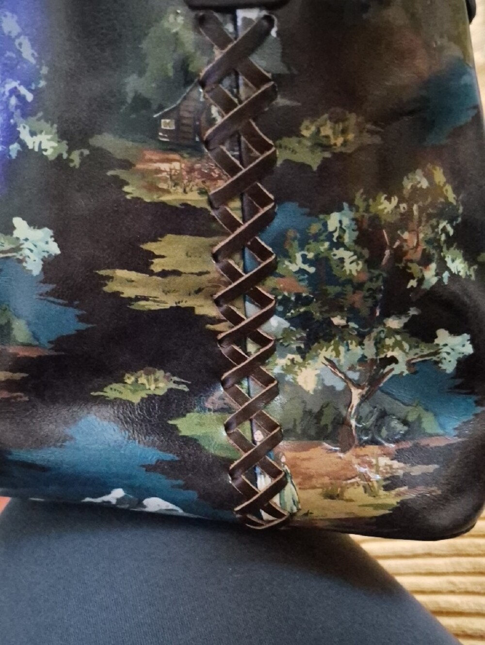Patricia Nash Scenic Print Women's Satchel in Dark Brown and Teal 2024 - Picture 3 of 13
